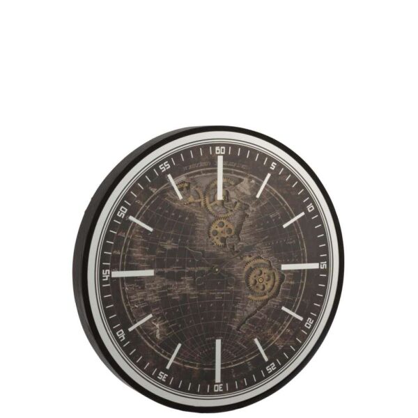 CLOCK WORLD MAP MDF ANTIQUE GOLD/BLACK LARGE