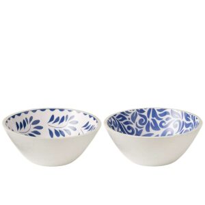 BOWL FLORAL PATTERN MANGO WOOD BLUE/WHITE LARGE ASSORTMENT OF 2