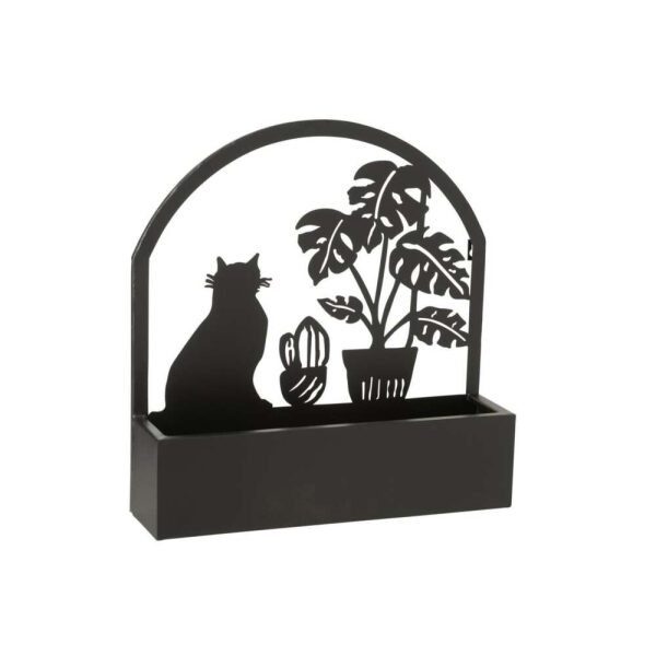 WALL DECORATION/FLOWERS POT CATS METAL BLACK