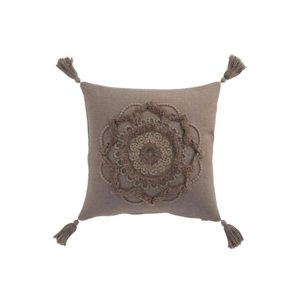 CUSHION FLOWER + TASSELS COTTON TAUPE