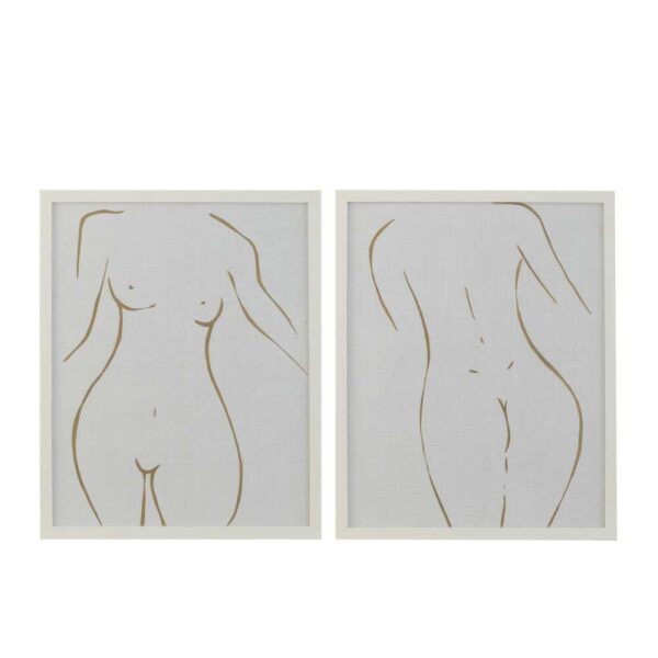 FRAME LINE DRAWING WOMAN MDF/GLASS WHITE/GOLD ASSORTMENT OF 2