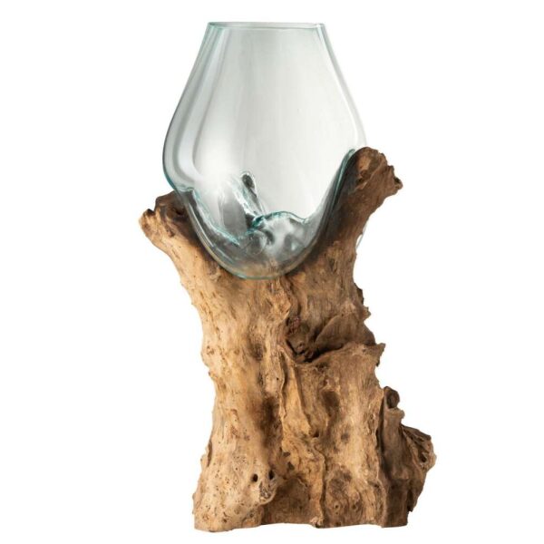 VASE ON FOOT GAMAL WOOD/RECYCLED GLASS NATURAL/TRANSPARENT EXTRA EXTRA LARGE