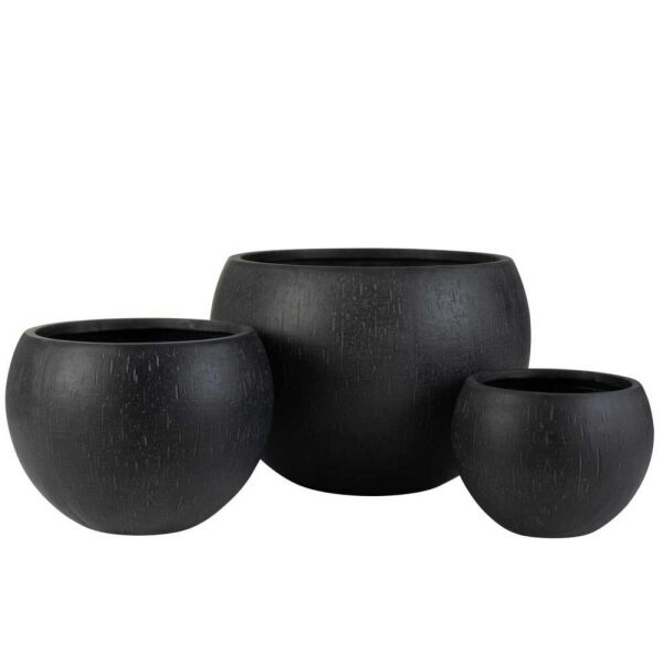 SET OF 3 FLOWERPOTS ROUND CLAY BLACK