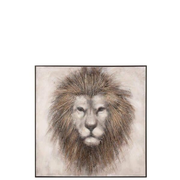 PAINTING LION CANVAS/WOOD BROWN