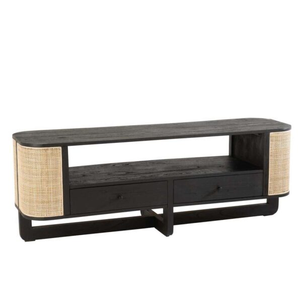 TV FURNITURE MOLLY EXOTIC WOOD/RATTAN BLACK