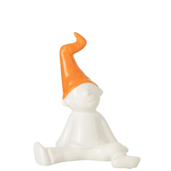 GNOME SITTING FAIENCE WHITE/ORANGE LARGE