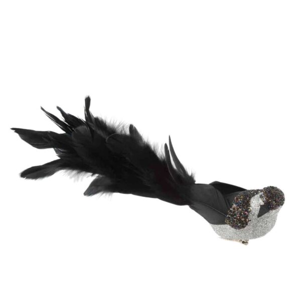 BIRD+CLIP FEATHERS GLITTER BLACK LARGE