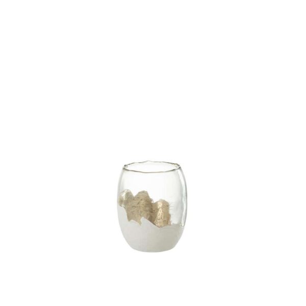 CANDLEHOLDER WAVY GLASS TR/WHITE MEDIUM