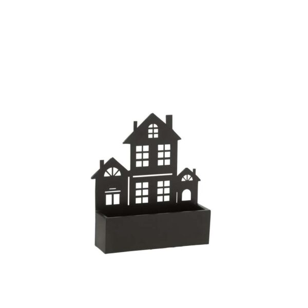 WALL DECORATION/FLOWERS POT HOUSE METAL BLACK SMALL