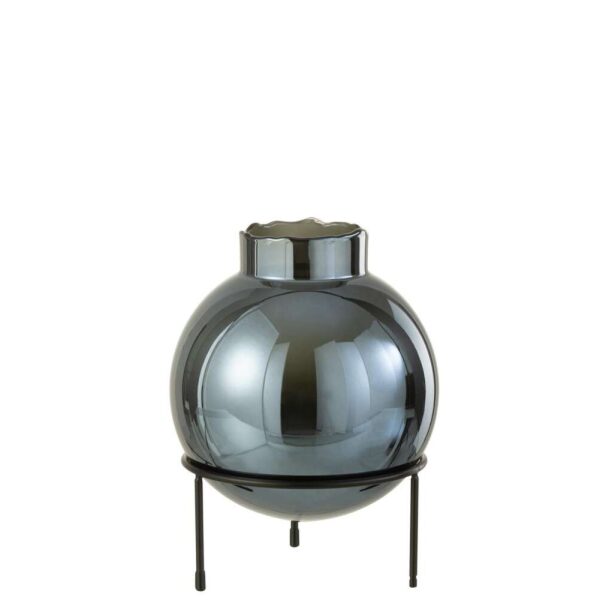 VASE BALL GLASS/METAL BLUE/BLACK LARGE