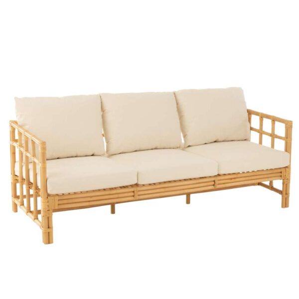 SOFA ELISE+CUSHION 3 PERSON RATTAN/TEXTILE NATURAL/WHITE