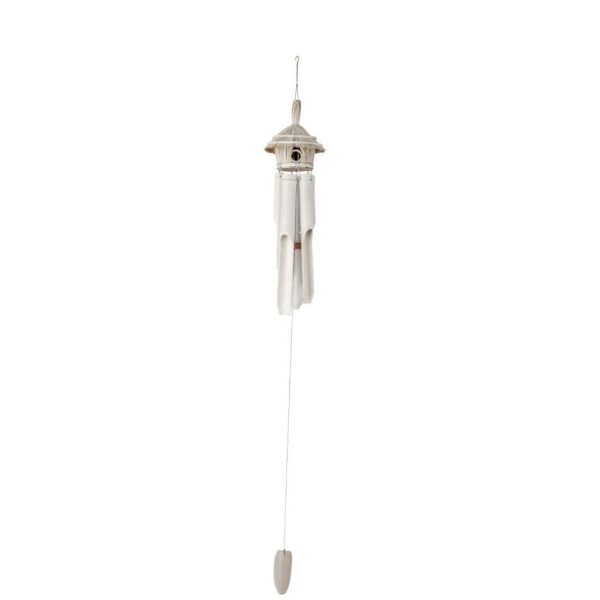 WIND CHIME BIRD HOUSE BAMBOO WHITE MEDIUM