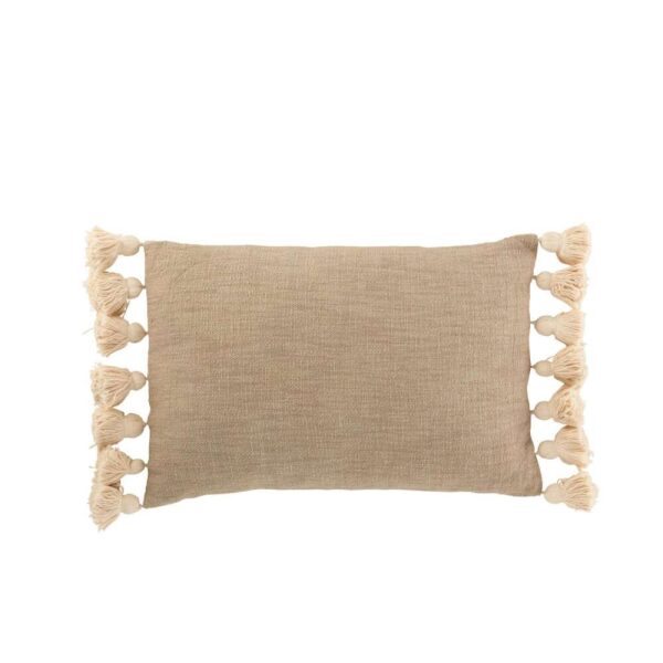 CUSHION RECTANGLE POMPOM COTTON POLYESTER TAUPE