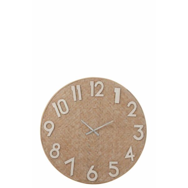 CLOCK REED ROUND WHITE WASH NATURAL/WHITE LARGE
