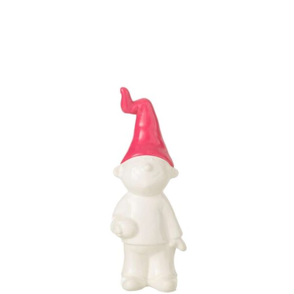 GNOME STANDING FAIENCE WHITE/FUSCHIA SMALL