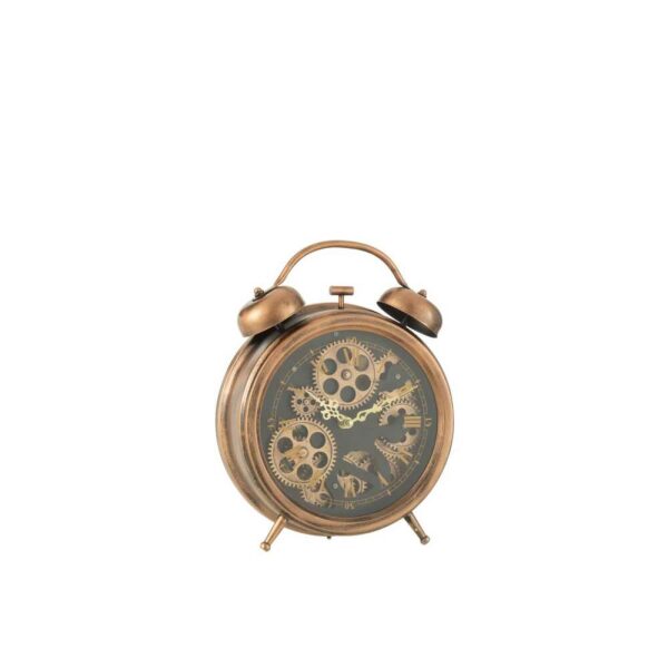 CLOCK ALARM ROMAN NUMERALS GEARS METAL COPPER MEDIUM