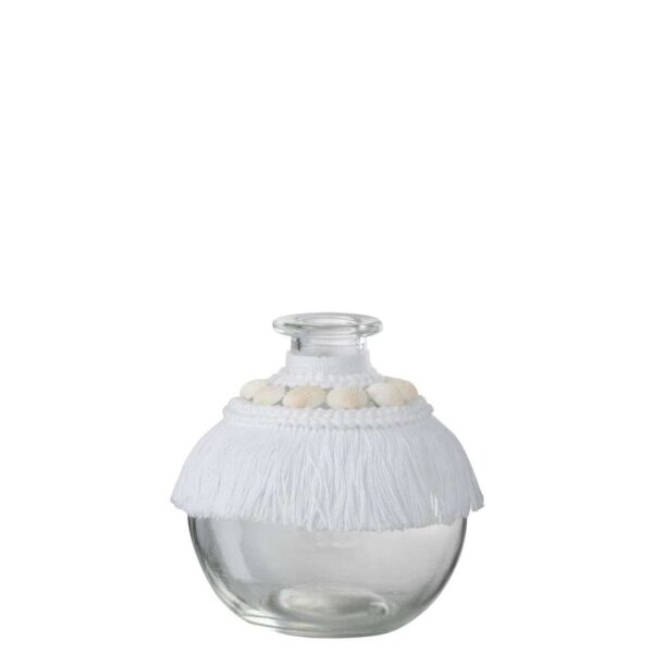 VASE SHELLS GLASS TEXTILE WHITE SMALL