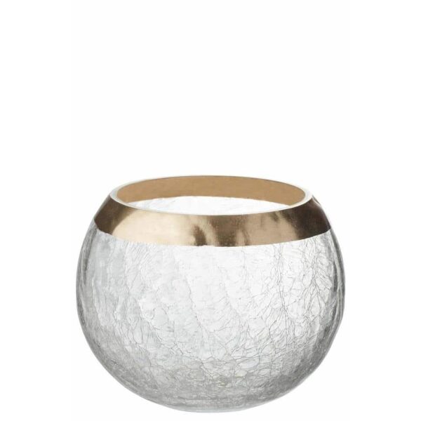 CANDLEHOLDER BALL CRACKLE GLASS TRANSPARENT/GOLD LARGE