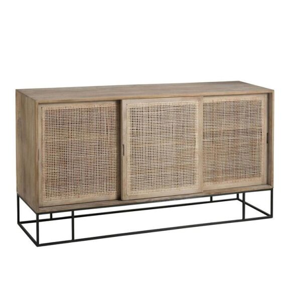CABINET 3SLIDING DOORS WOVEN REED MANGO WOOD NATURAL