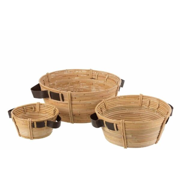 SET OF 3 DISHES + HANDLE RATTAN NATURAL