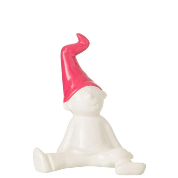 GNOME SITTING FAIENCE WHITE/FUSCHIA LARGE