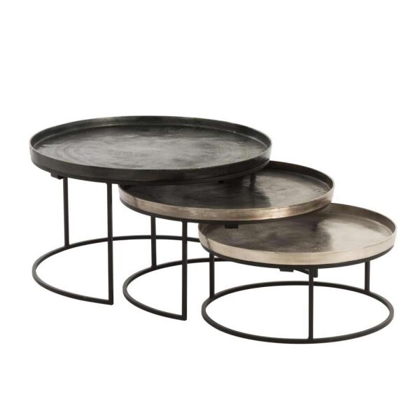 SET OF 3 SIDE TABLES ROUND ALUMINIUM BLACK/MIX