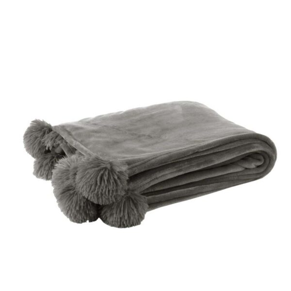 PLAID POMPOM POLYESTER GREY