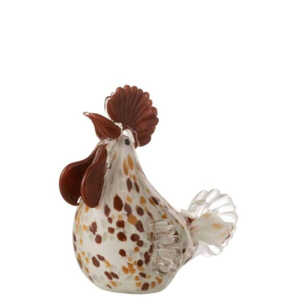 PAPERWEIGHT CHICKEN DOTS GLASS WHITE/BROWN/OCHRE