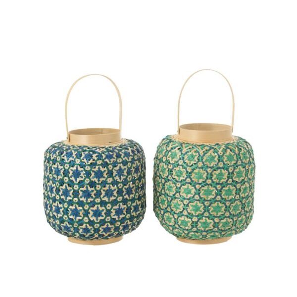 LANTERN MOSAIC PATTERN BAMBOO DARK BLUE/WATER GREEN ASSORTMENT OF 2