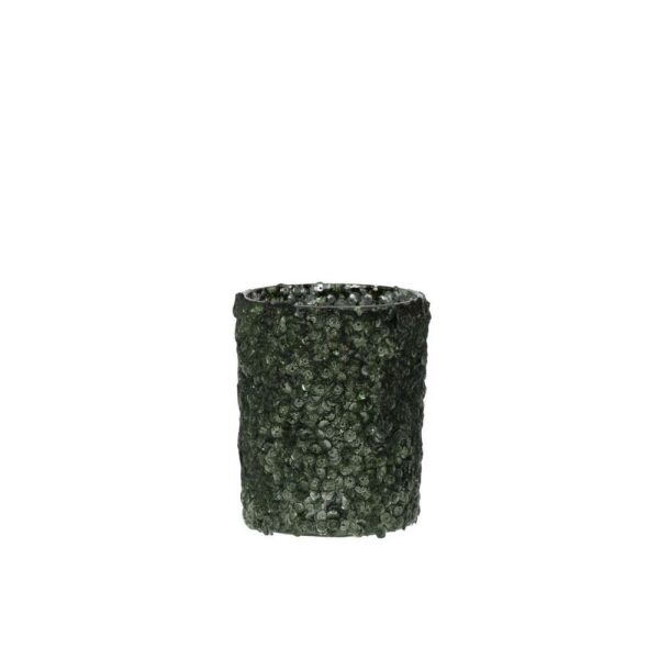 TEALIGHT HOLDER SEQUINS SUGAR MATTE DARK GREEN LARGE