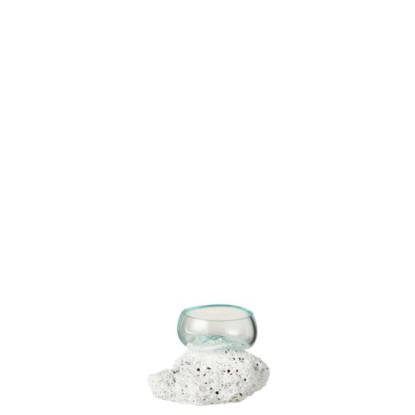 VASE ON FOOT LAVA STONE/RECYCLED GLASS WHITE/TRANSPARENT EXTRA SMALL
