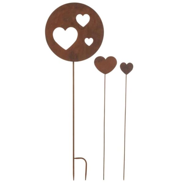 SET OF 3 DECORATION GARDEN HEART IRON RUST