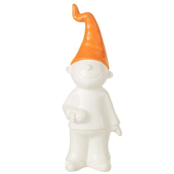 GNOME STANDING FAIENCE WHITE/ORANGE LARGE