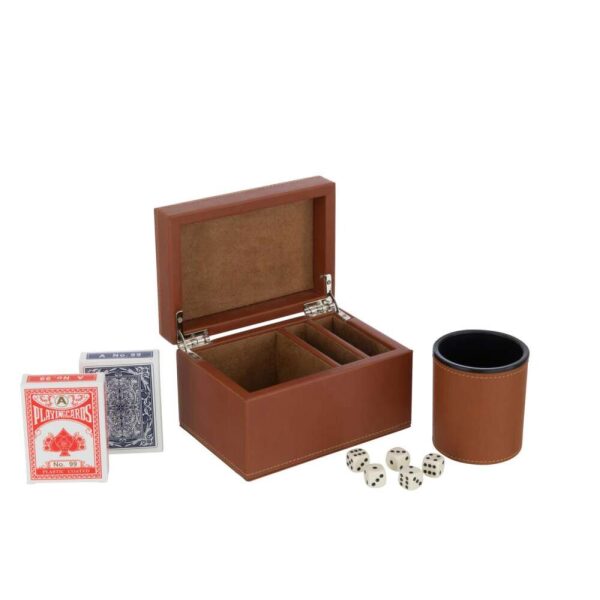 BOX CARD GAME FAKE LEATHER COGNAC