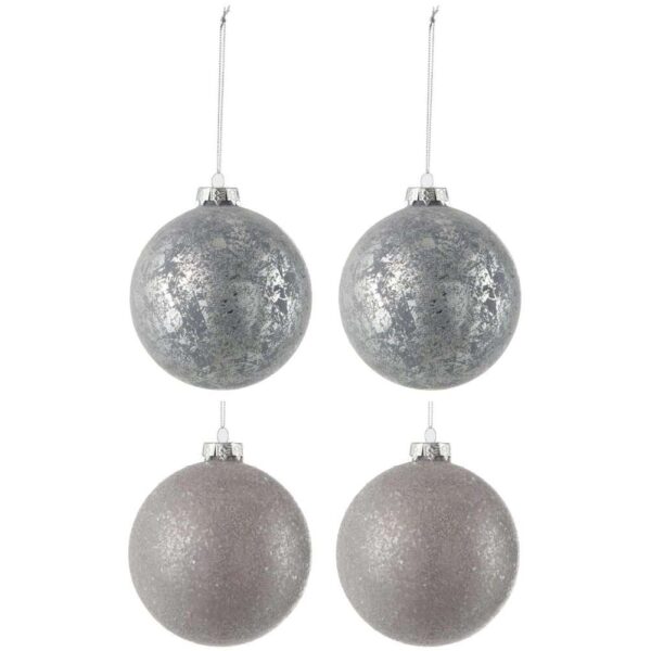 BOX OF 4 CHRISTMAS BAUBLE 2SEQUINS+2ANTIQUE GREY GLASS