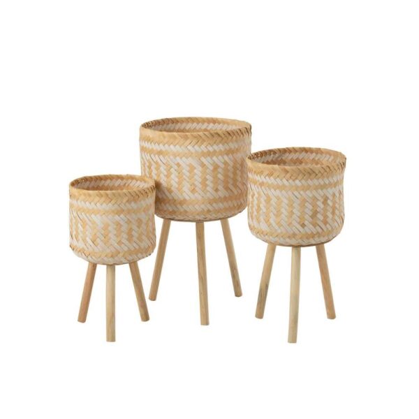 SET OF 3 BASKET PATTERNS 3 LEGS BAMBOO NATURAL/WHITE