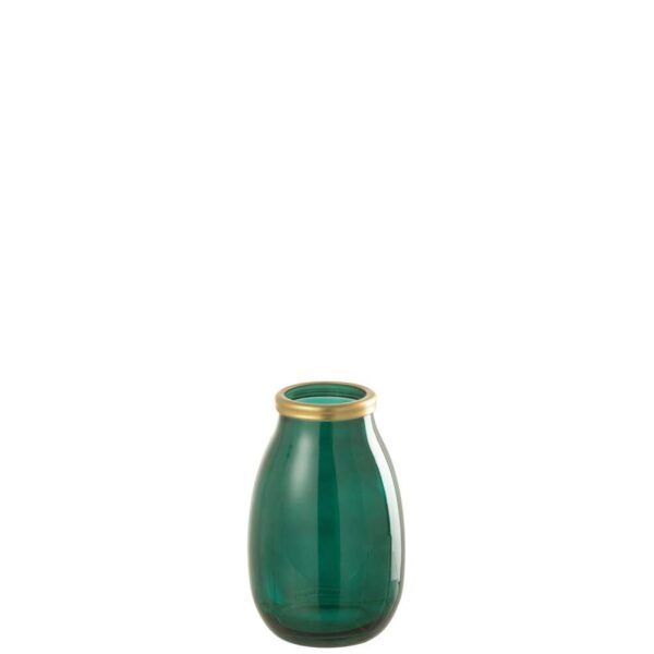 VASE GOLD RIM GLASS GREEN SMALL
