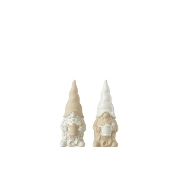 GNOME WATERING CAN PORCELAIN WHITE/BEIGE SMALL ASSORTMENT OF 2