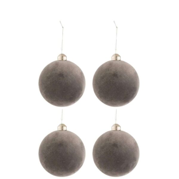 BOX OF 4 CHRISTMAS BAUBLES VELVET GLASS GREY MEDIUM