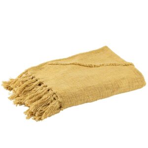 THROW TASSEL COTTON MUSTARD