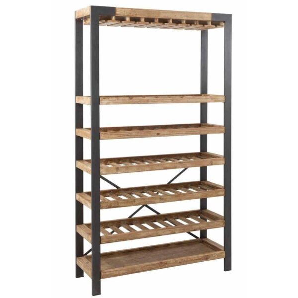 WINE RACK 50 BOTTLES+GLASSES WOOD/METAL NATURAL