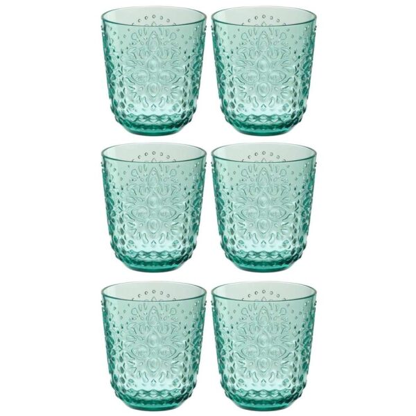 BOX OF 6 DRINK GLASS PLASTIC AQUA BLUE