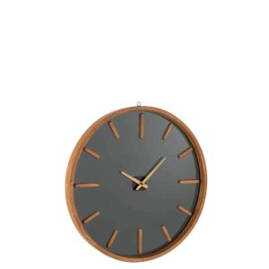WALL CLOCK ROUND WOOD/GLASS BROWN/BLACK MEDIUM