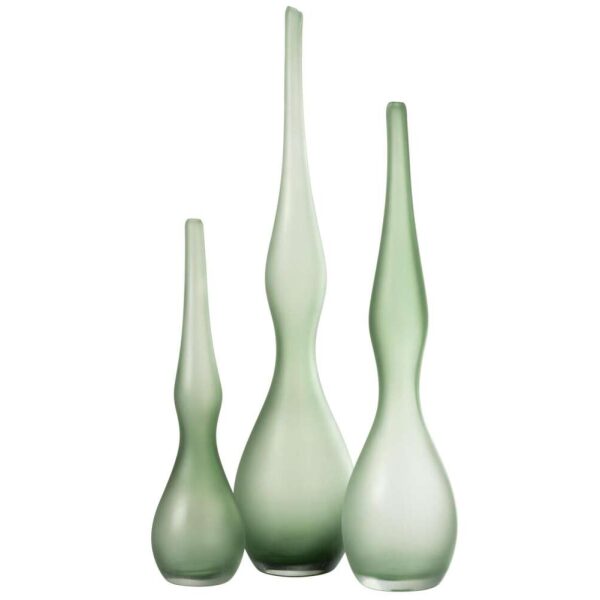 SET OF 3 VASES ADRIA CURVED FLUTE GLASS  MINT GREEN