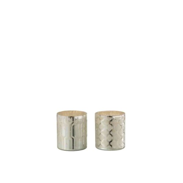TEALIGHT HOLDER GLASS SILVER EXTRA SMALL ASSORTMENT OF 2
