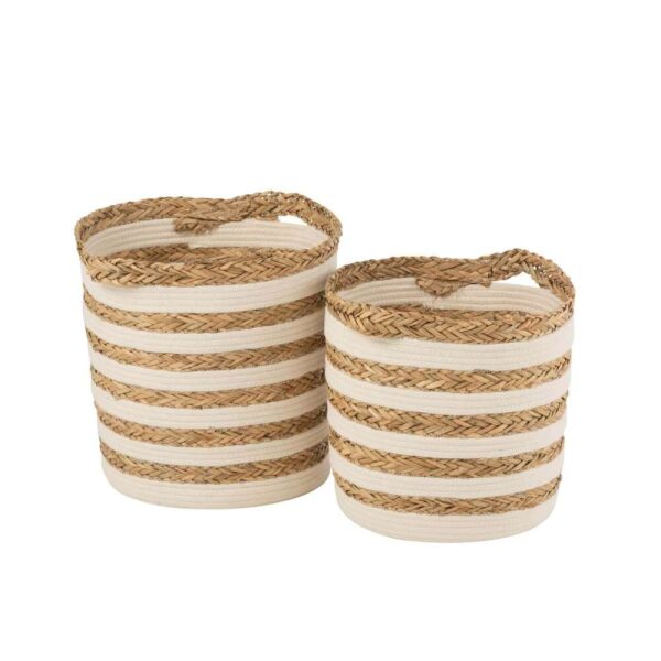 SET OF 2 BASKETS STRIPED GRASS/COTTON NATURAL/WHITE