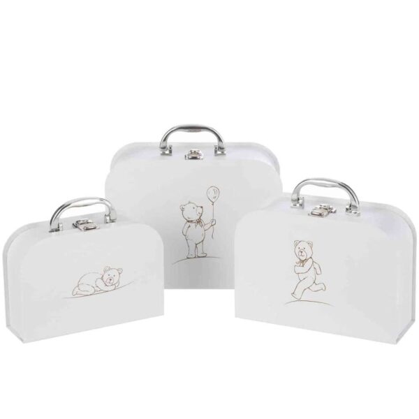 SET OF 3 SUITCASE BIRTH BEAR WHITE