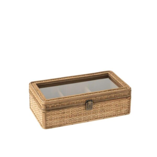 BOX RECTANGLE 6 COMPARTMENTS RATTAN/GLASS NATURAL