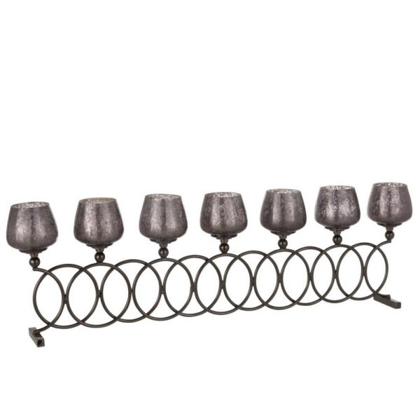 TEALIGHT HOLDER 8 RINGS CRAQUELURE GLASS SMOKEY GREY