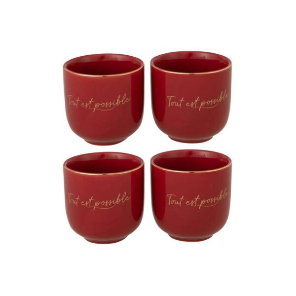 BOX OF 4 CUP PORCELAIN TOUT EST POSSIBLE RED/GOLD